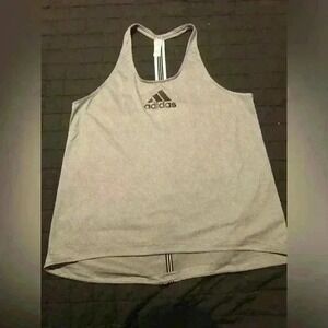 Adidas Womens Racerback‎ Tank Top Gray Heathered Logo Back Stripe Size M